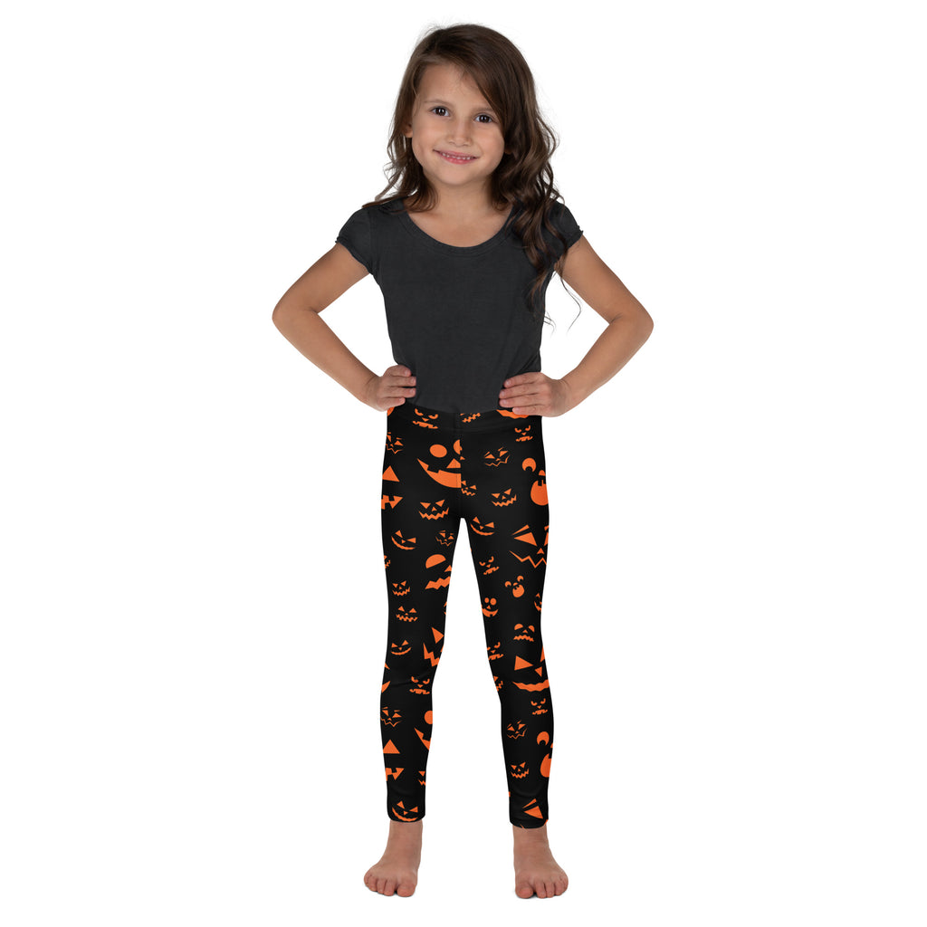 Girls Orange Jack-O’-Lantern Halloween Leggings - Warm, Buttery Soft & Stretchy