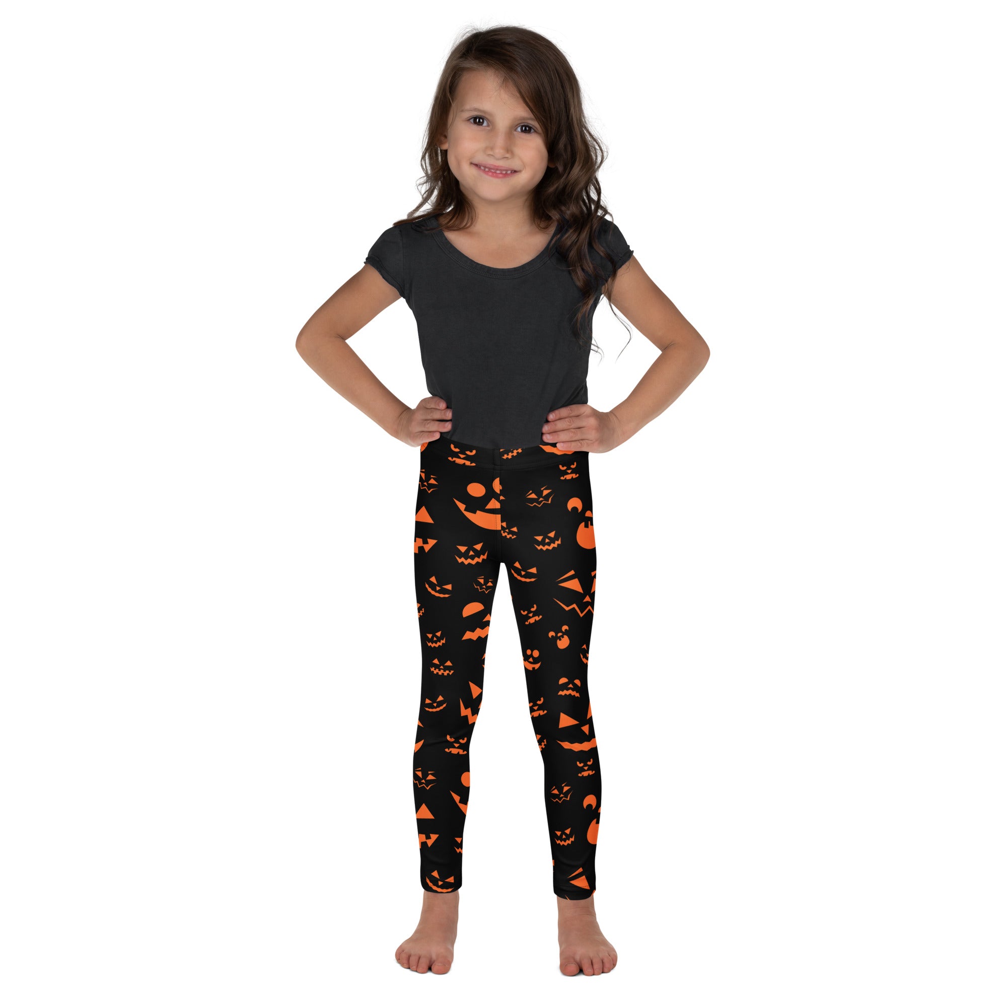 Girls Orange Jack-O’-Lantern Halloween Leggings - Warm, Buttery Soft & Stretchy