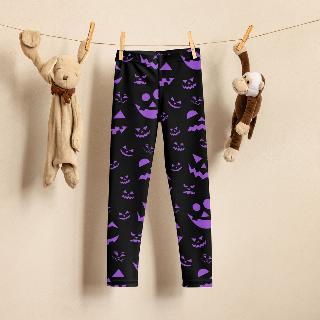 Girls Purple Jack-O’-Lantern Halloween Leggings - Warm, Buttery Soft & Stretchy