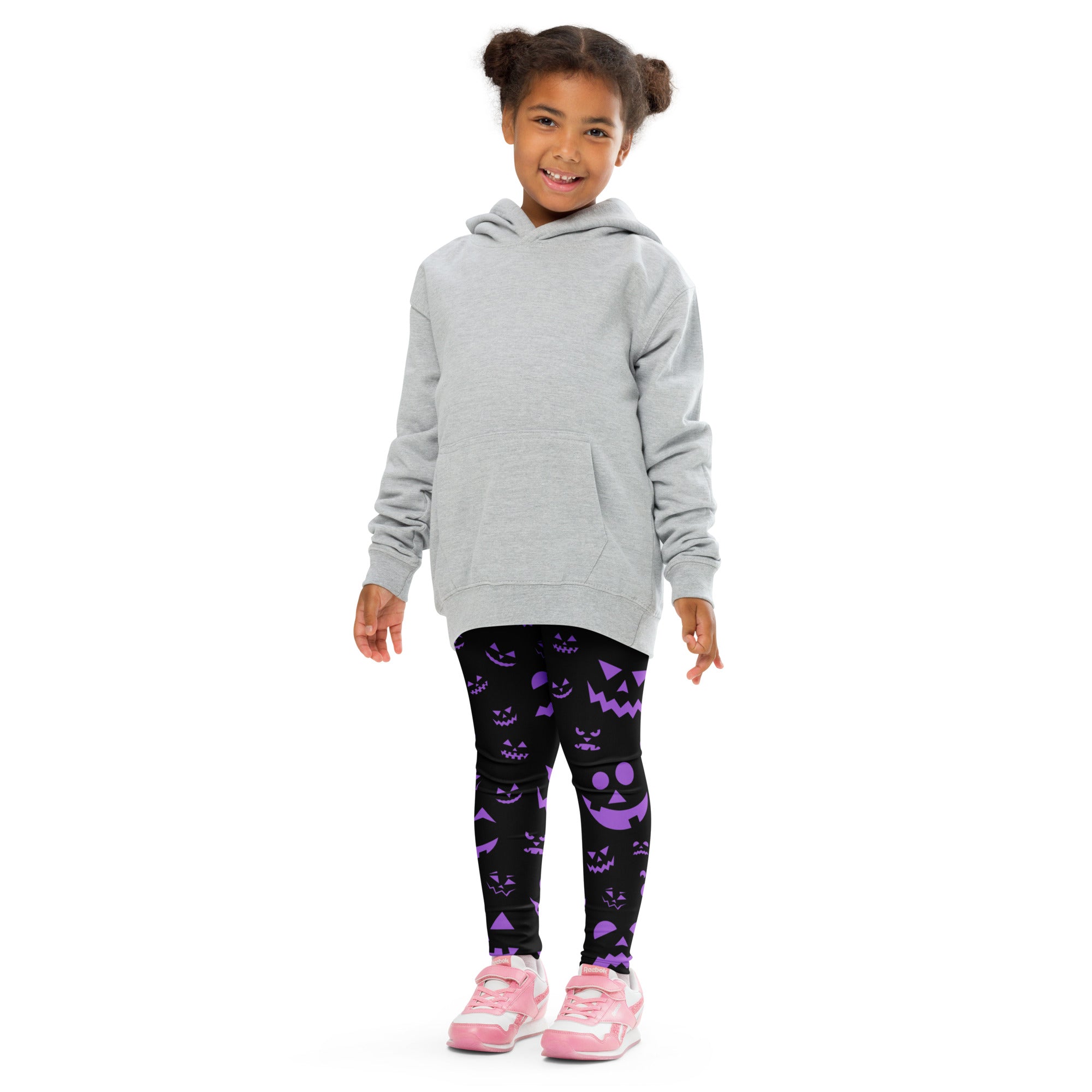 Girls Purple Jack-O’-Lantern Halloween Leggings - Warm, Buttery Soft & Stretchy