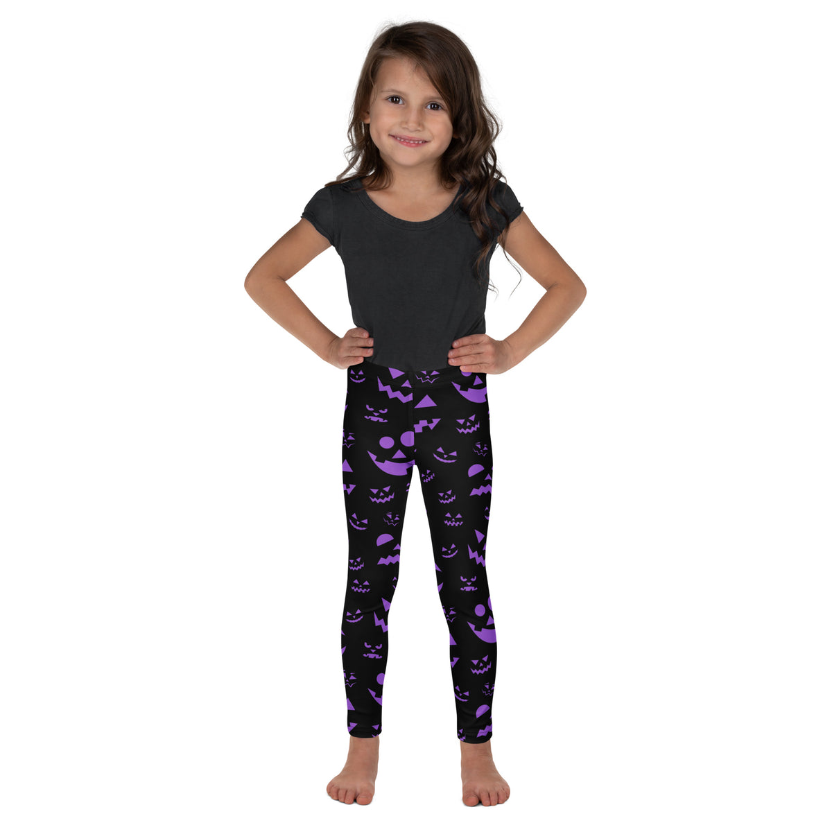 Girls Purple Jack-O’-Lantern Halloween Leggings - Warm, Buttery Soft & Stretchy