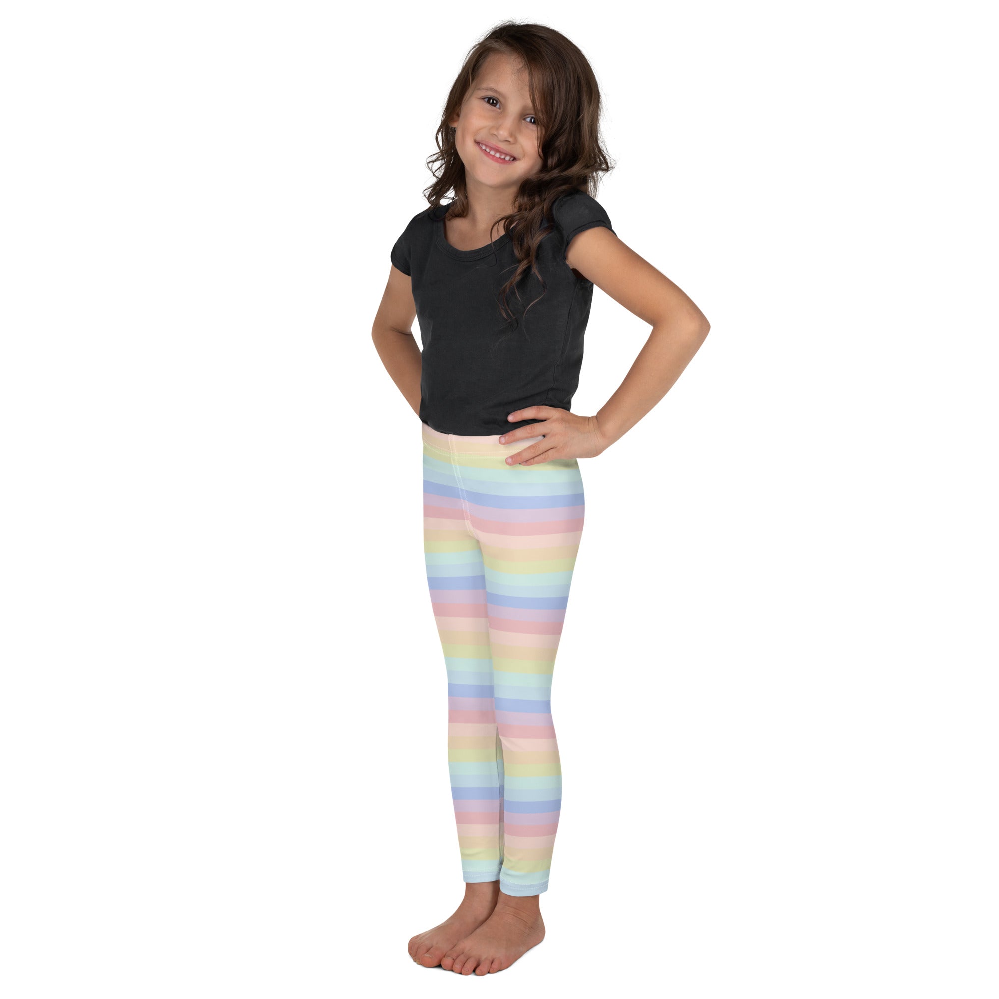 Girls Striped Rainbow Pastel Buttery Soft Leggings