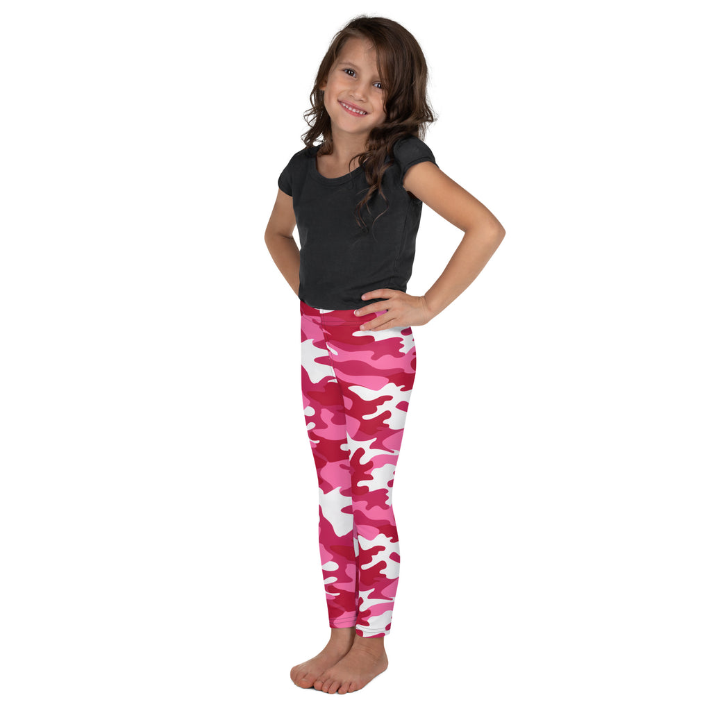 Girls pink camouflage buttery soft leggings in pink and white camouflage pattern with a soft comfortable fabric