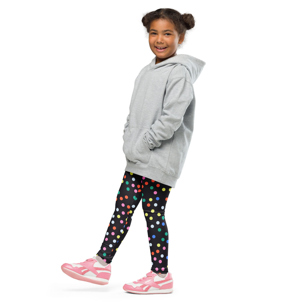 Gray hooded sweatshirt with front pockets and relaxed fit paired with girls confetti dots buttery soft leggings