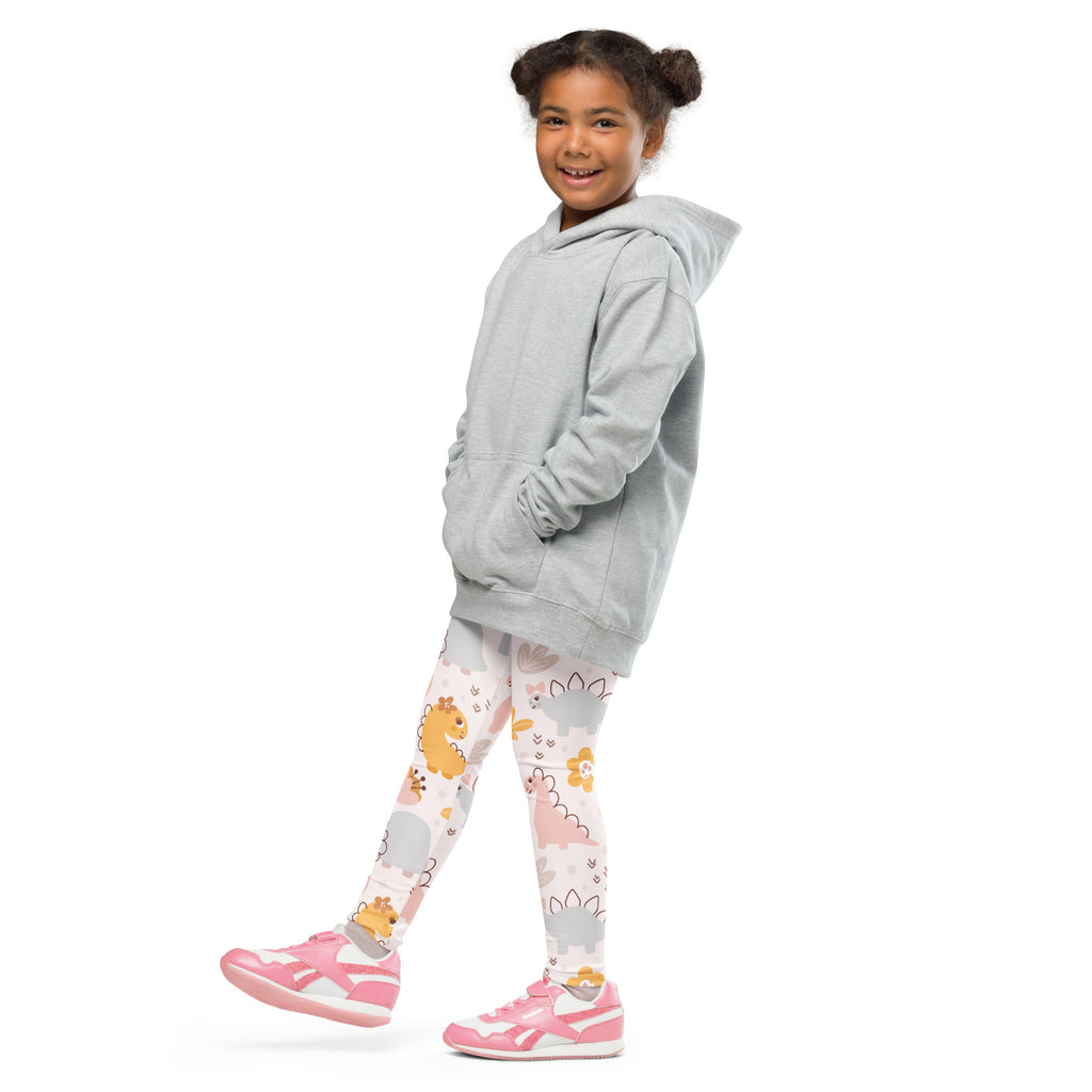 Gray hooded sweatshirt with relaxed fit and front pockets shown with girls floral dinosaur buttery soft leggings