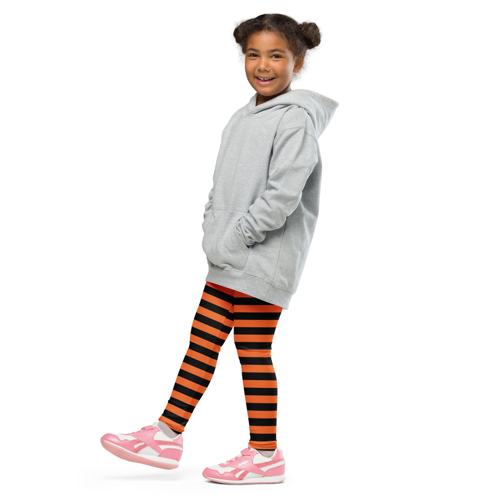 Kids Orange and Black Halloween Striped Buttery Soft Leggings
