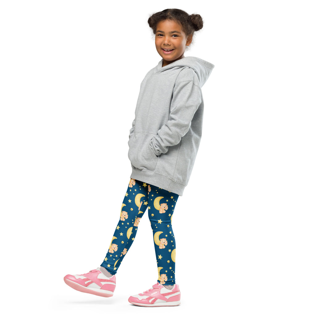 Gray hooded sweatshirt with front pockets and relaxed fit paired with kids night sky teddy bear buttery soft leggings