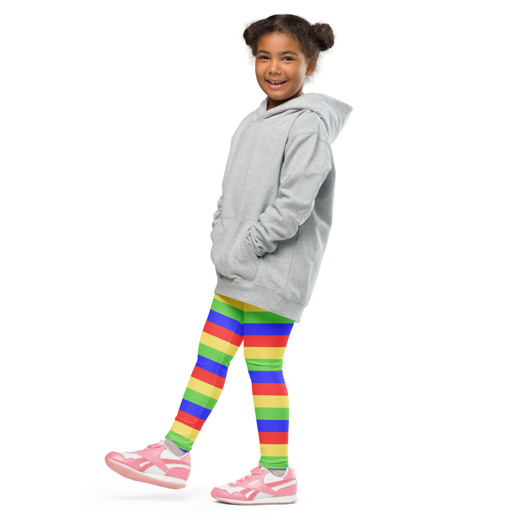 Gray hooded sweatshirt with front pockets and relaxed fit paired with kids colorful striped butterfly buttery soft leggings