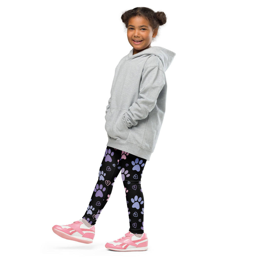 Girls Black Paw Print Buttery Soft Leggings