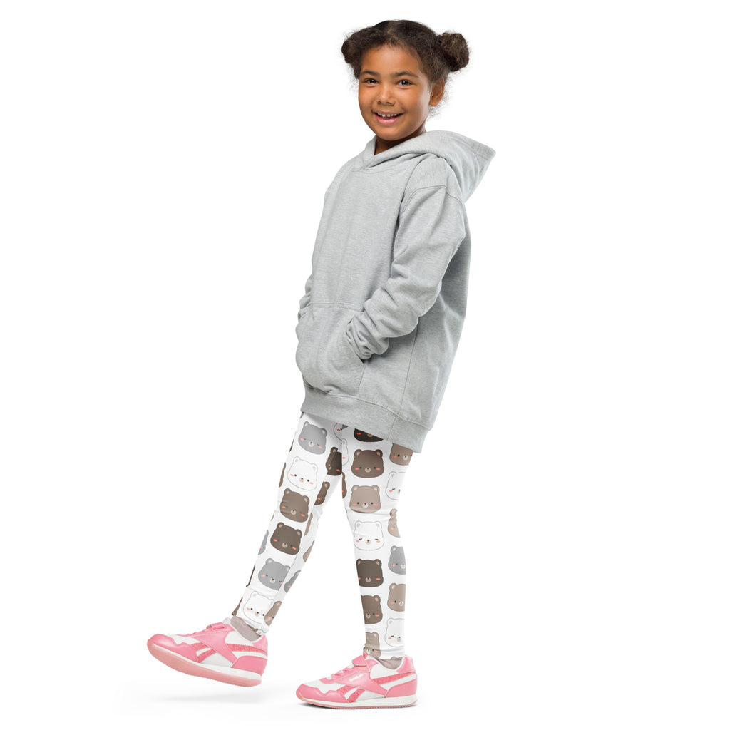 Gray hooded sweatshirt with a relaxed fit and front pockets paired with kids bear face pattern buttery soft leggings