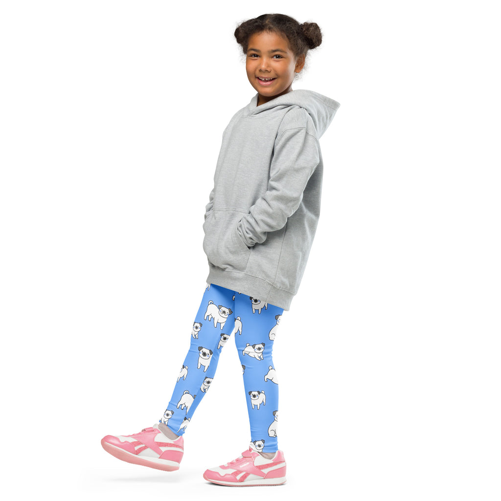 Gray hooded sweatshirt with front pockets and relaxed fit shown with kids blue pug buttery soft leggings