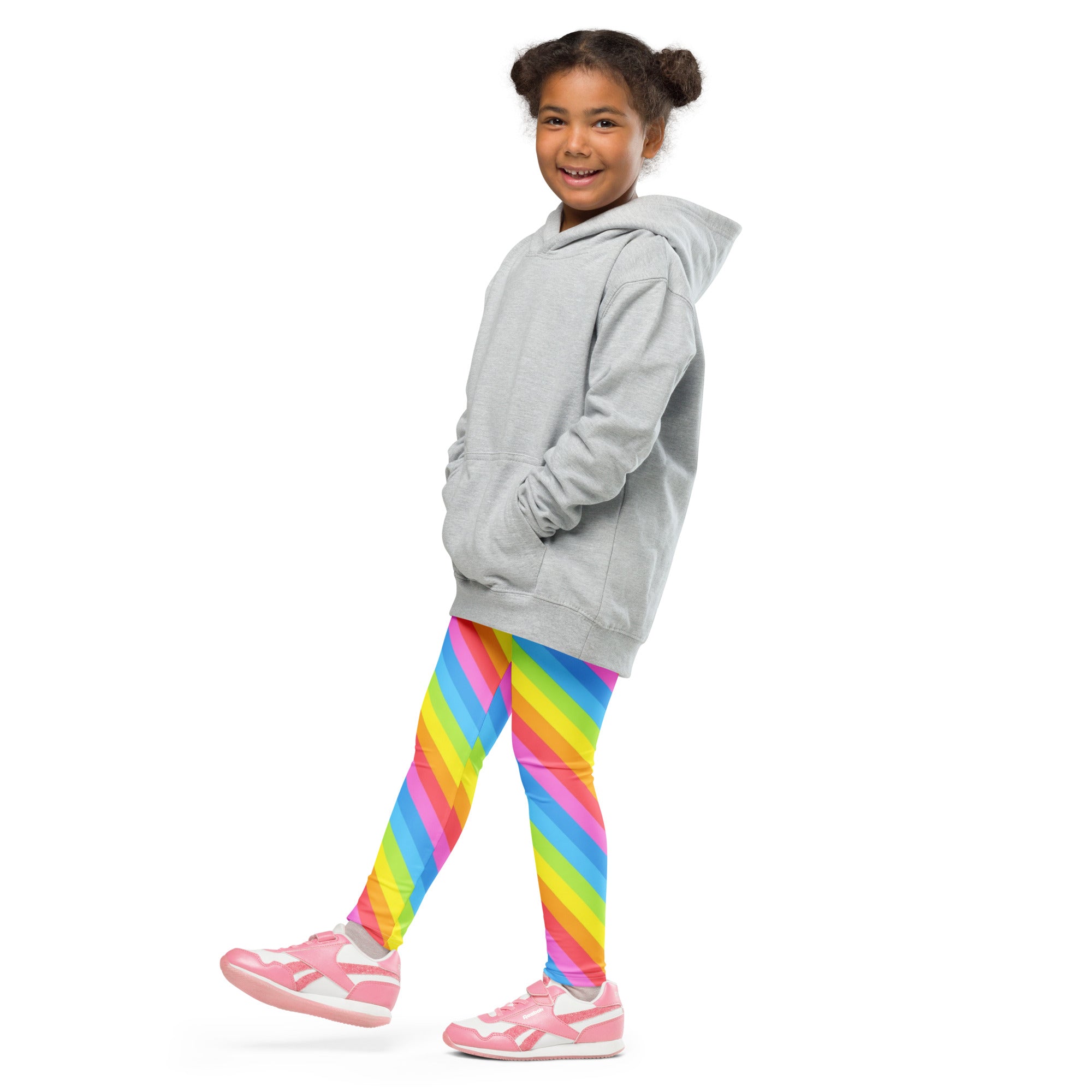 Girls Bright Rainbow Diagonal Striped Buttery Soft Leggings