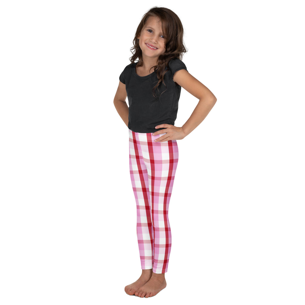 Girls pink and white plaid leggings made of buttery soft fabric for comfortable everyday wear