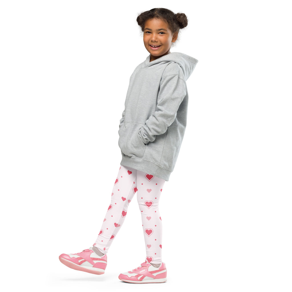 Gray hooded sweatshirt with front pockets and relaxed fit paired with girls pink heart valentines day leggings buttery soft