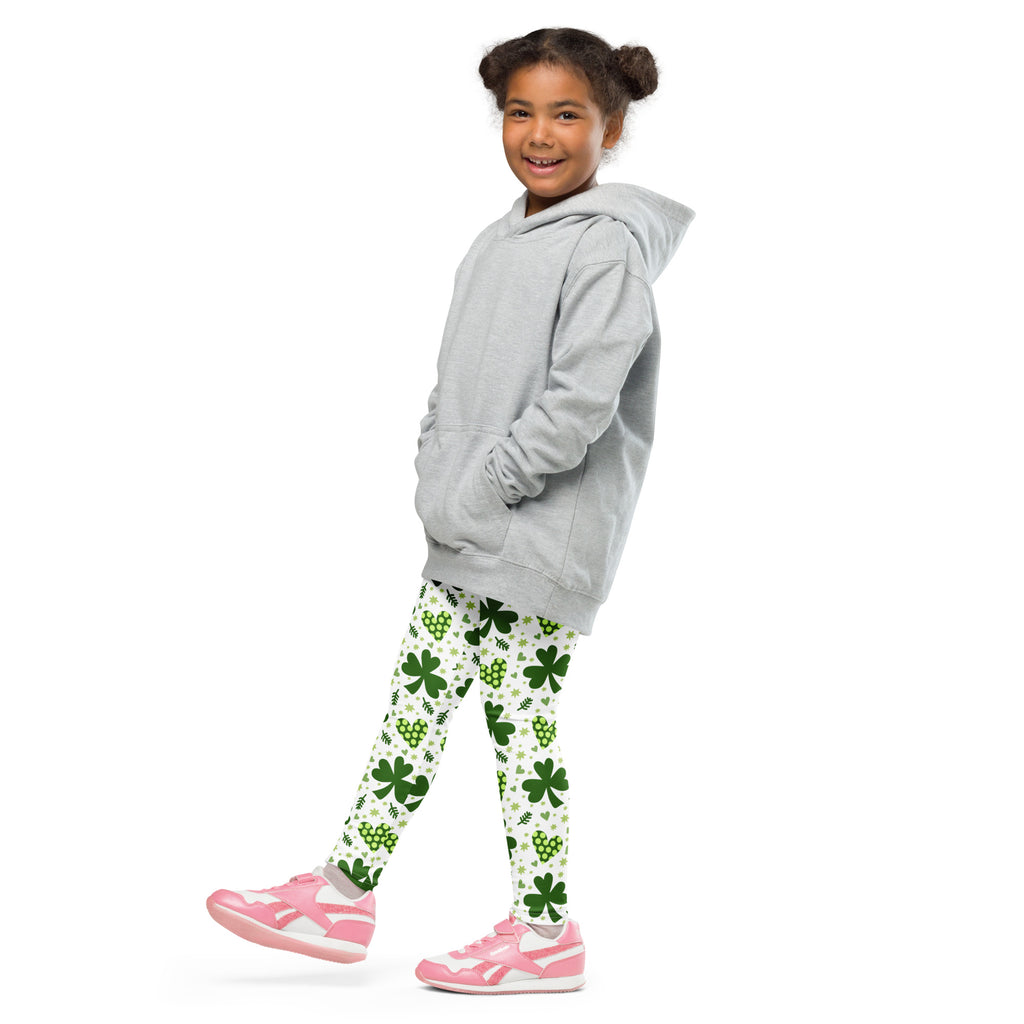 Girl’s gray hooded sweatshirt with front pockets and relaxed fit paired with shamrock and heart buttery soft leggings