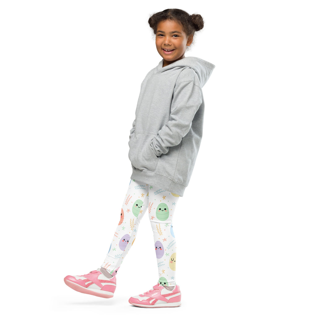 Gray hooded sweatshirt with relaxed fit and front pockets paired with girls cute easter egg buttery soft leggings