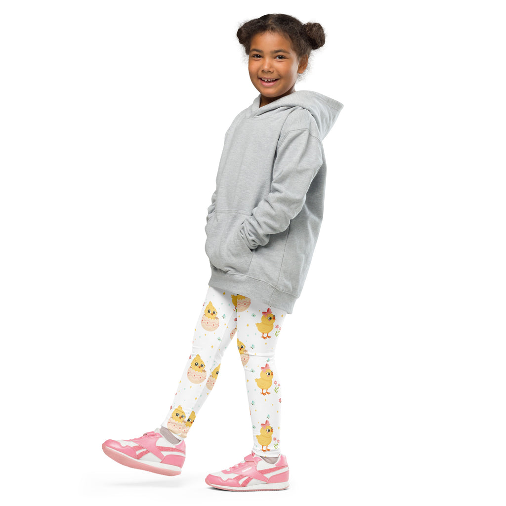Gray hooded sweatshirt with relaxed fit and front pockets paired with girls easter chick buttery soft leggings