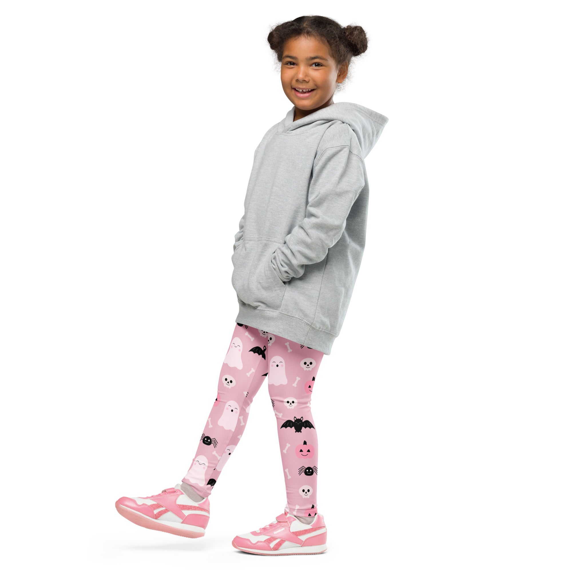 Girls Pink Ghost & Bats Halloween Leggings - Warm, Buttery Soft & Stretchy