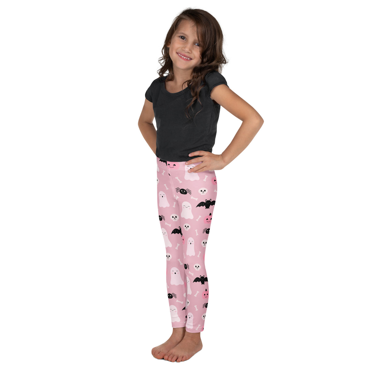 Girls Pink Ghost & Bats Halloween Leggings - Warm, Buttery Soft & Stretchy