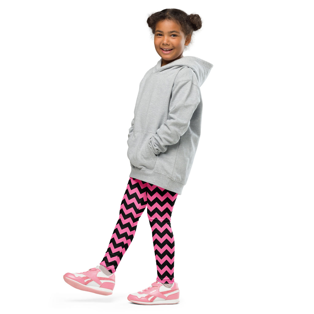 Girls Pink Chevron Leggings - Warm, Buttery Soft & Stretchy