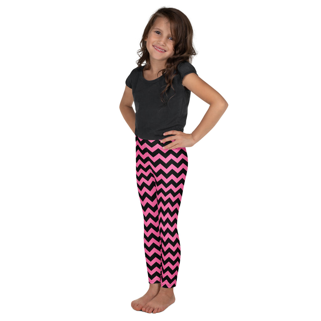 Girls Pink Chevron Leggings - Warm, Buttery Soft & Stretchy