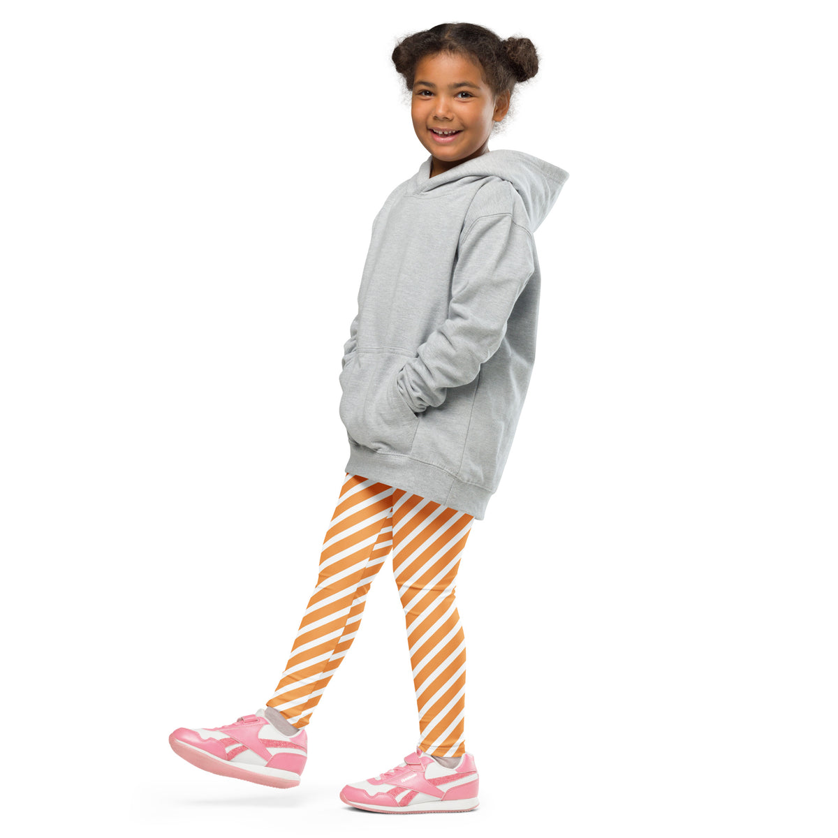 Girls Orange & White Striped Leggings - Warm, Buttery Soft & Stretchy