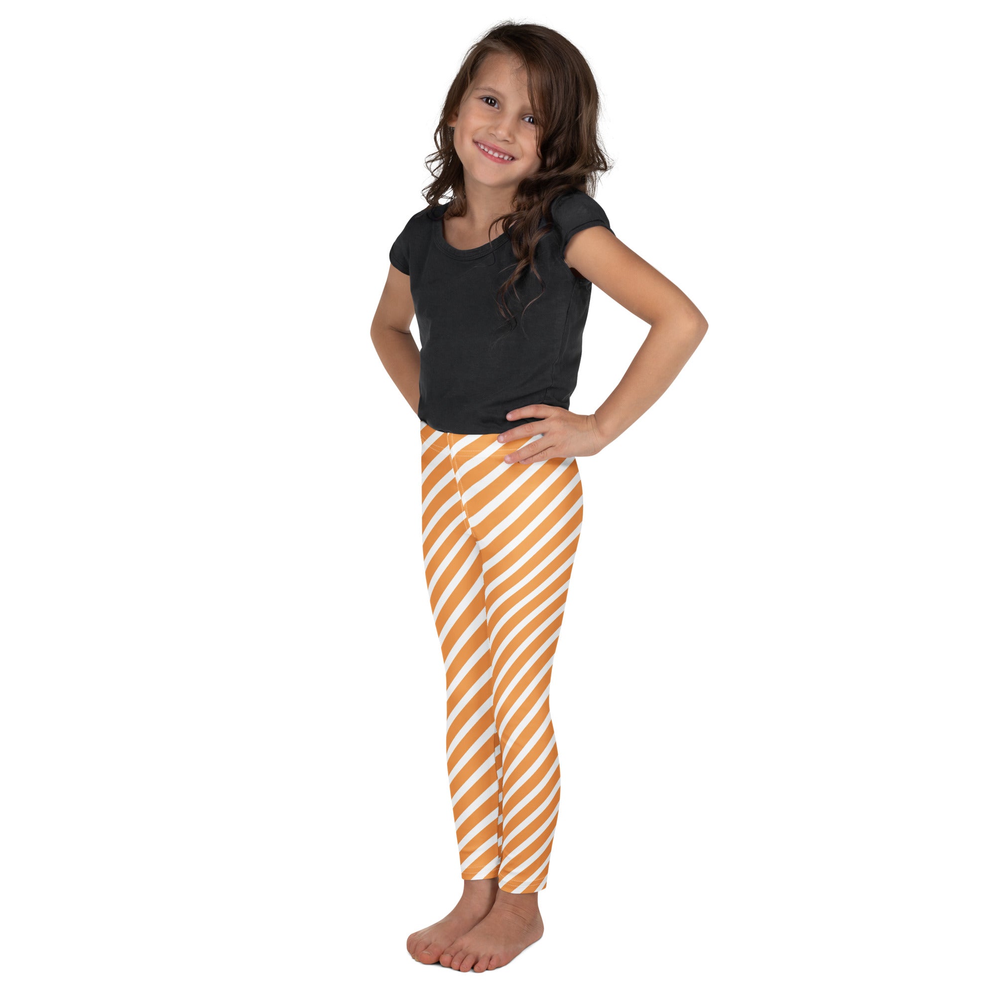 Girls Orange & White Striped Leggings - Warm, Buttery Soft & Stretchy