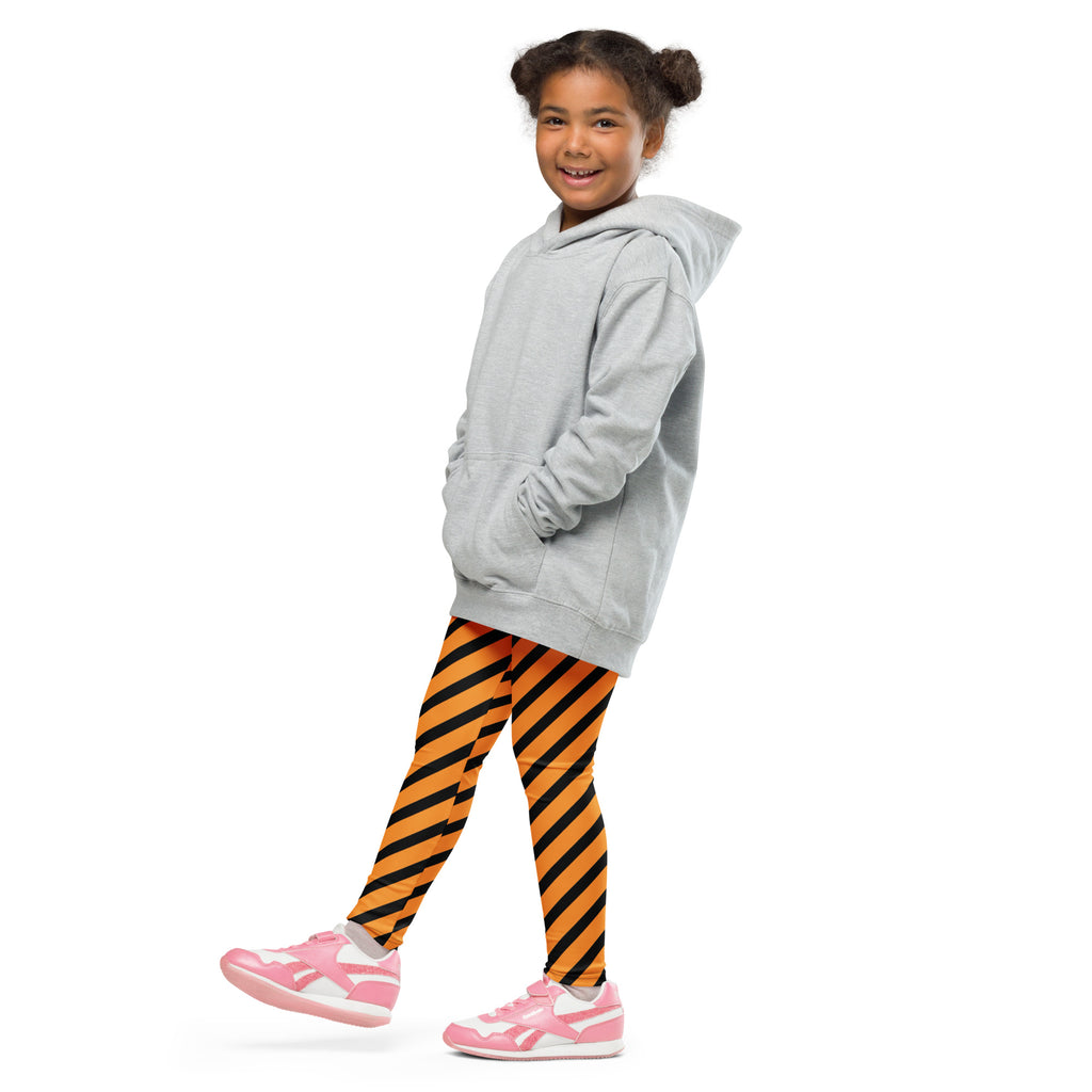 Girls Orange Striped Halloween Leggings - Warm, Buttery Soft & Stretchy