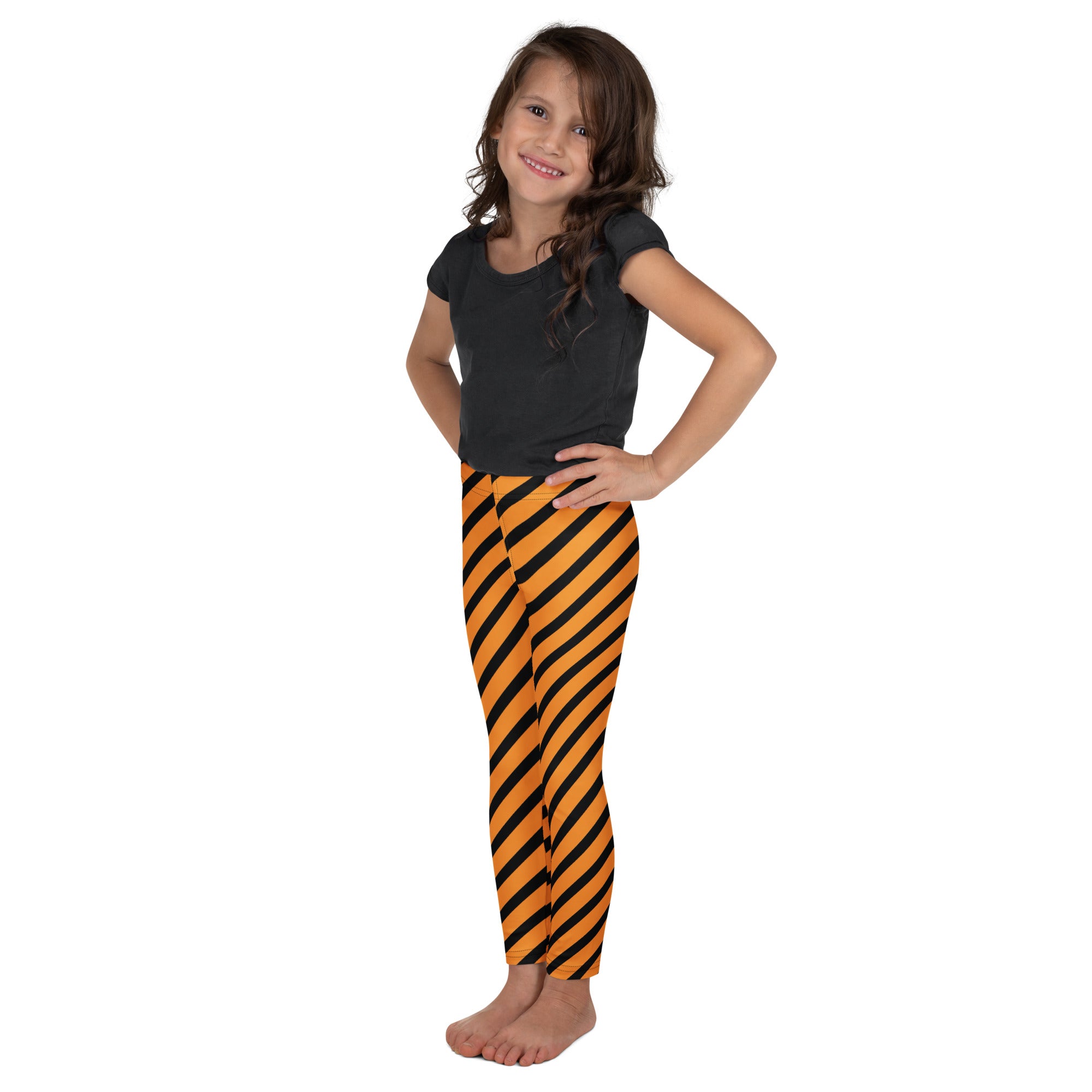 Girls Orange Striped Halloween Leggings - Warm, Buttery Soft & Stretchy