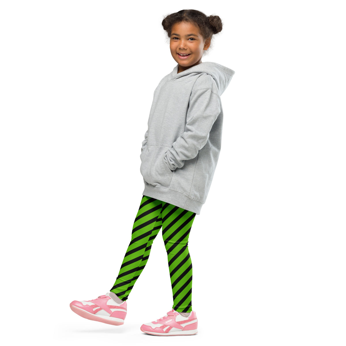 Girls Green Striped Halloween Leggings - Warm, Buttery Soft & Stretchy