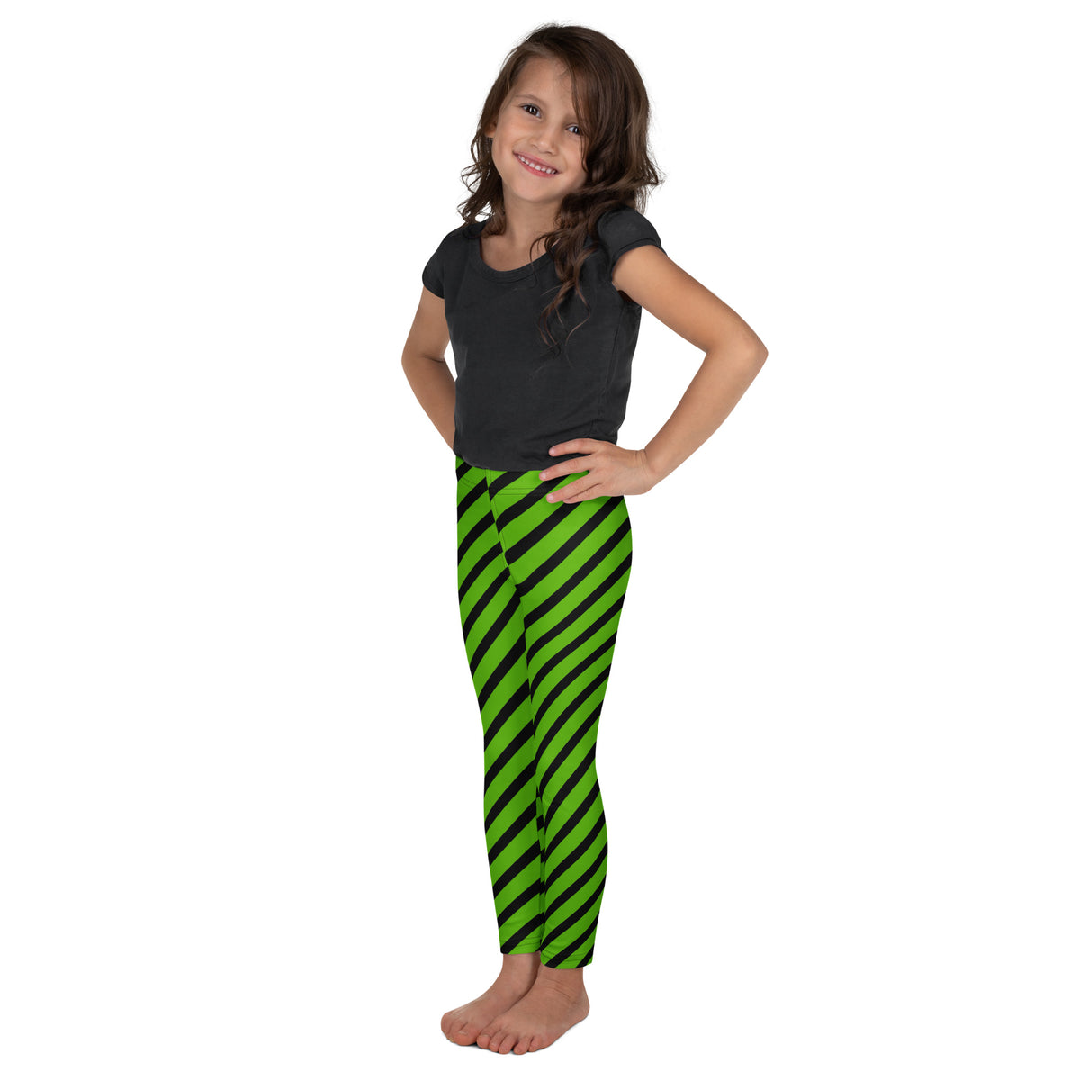 Girls Green Striped Halloween Leggings - Warm, Buttery Soft & Stretchy