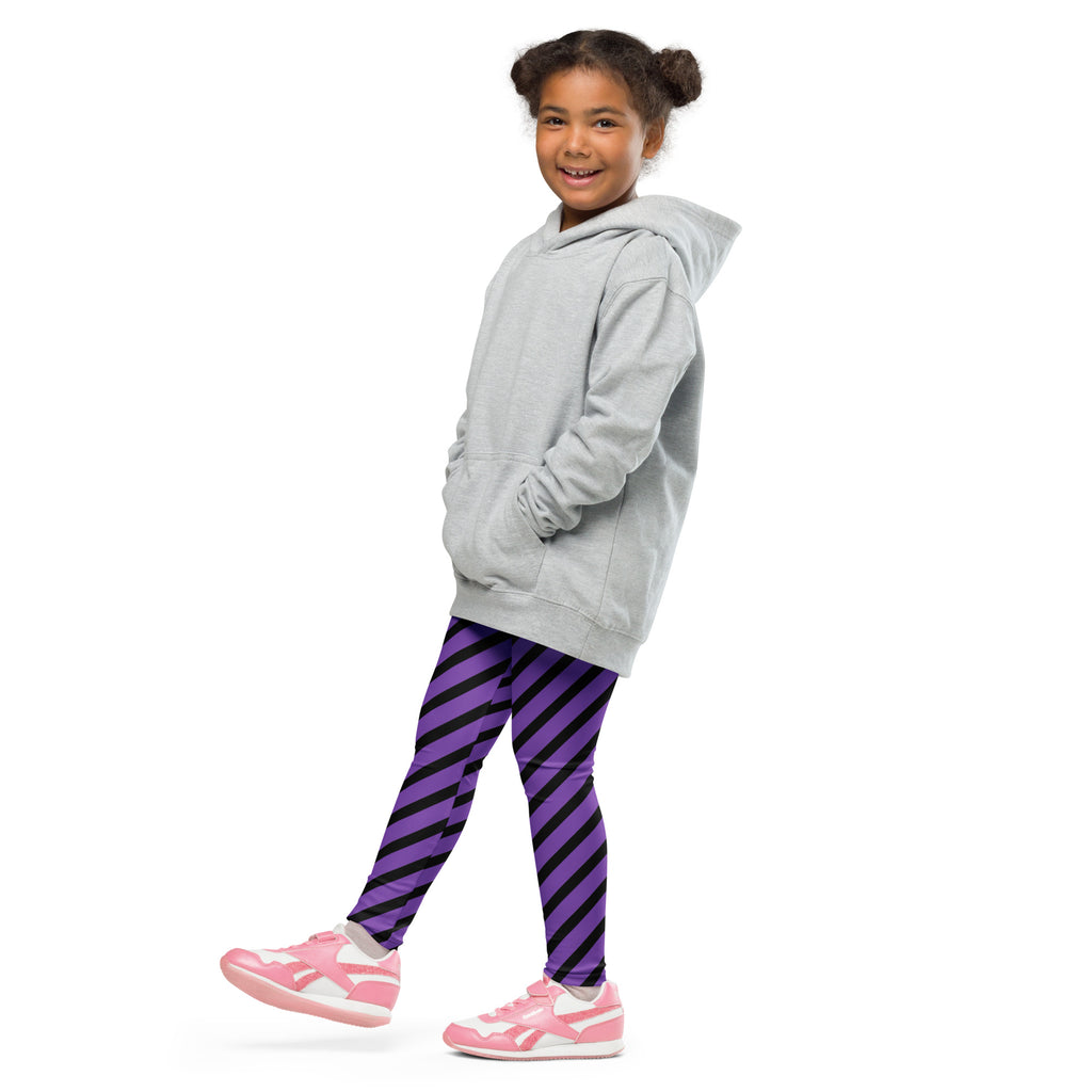 Girls Purple Striped Halloween Leggings - Warm, Buttery Soft & Stretchy