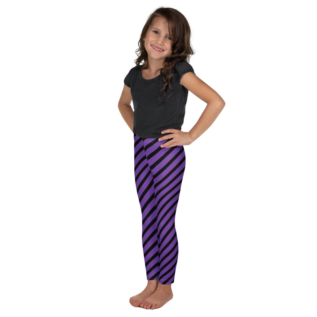 Girls Purple Striped Halloween Leggings - Warm, Buttery Soft & Stretchy