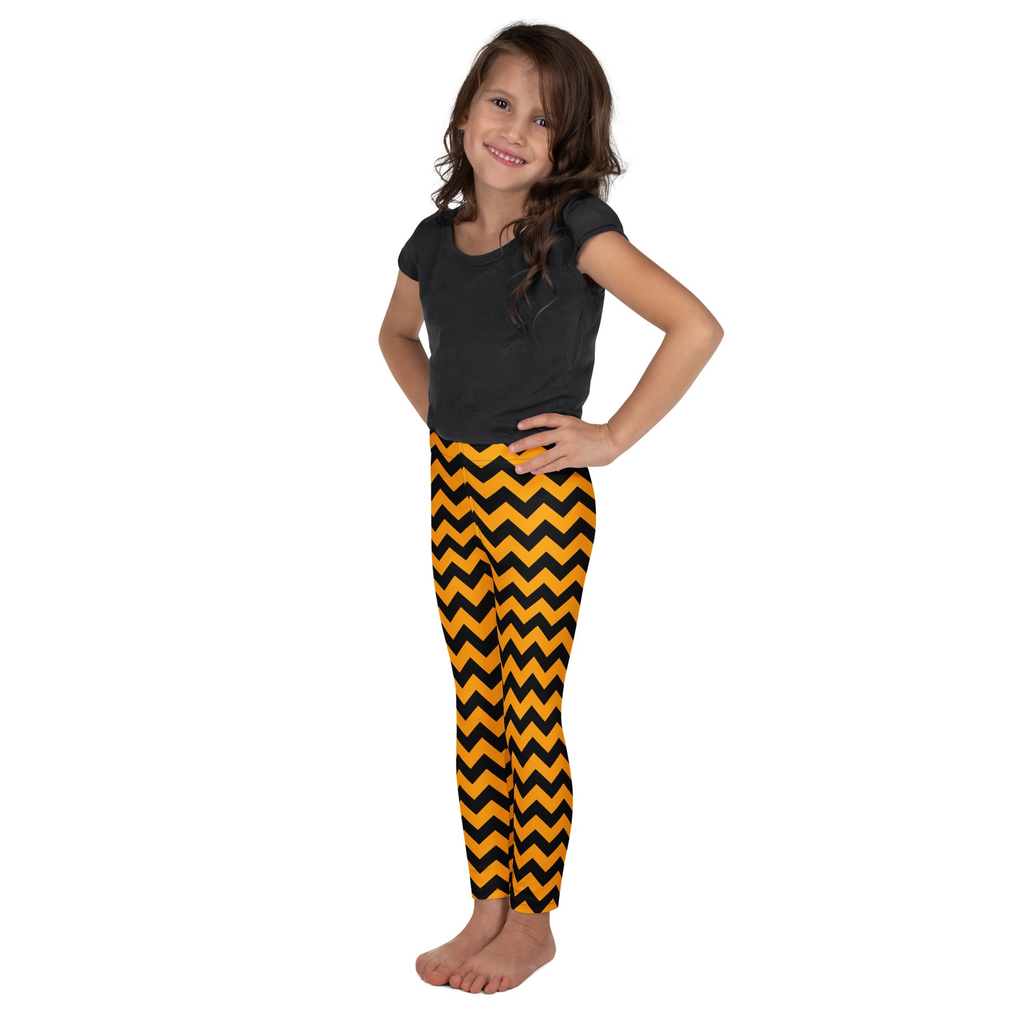 Girls Orange Chevron Halloween Leggings - Warm, Buttery Soft & Stretchy