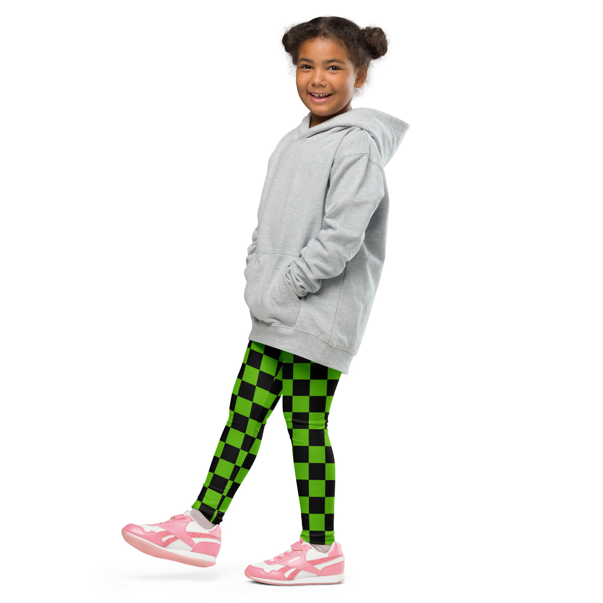 Girls Green Checkered Halloween Leggings - Warm, Buttery Soft & Stretchy