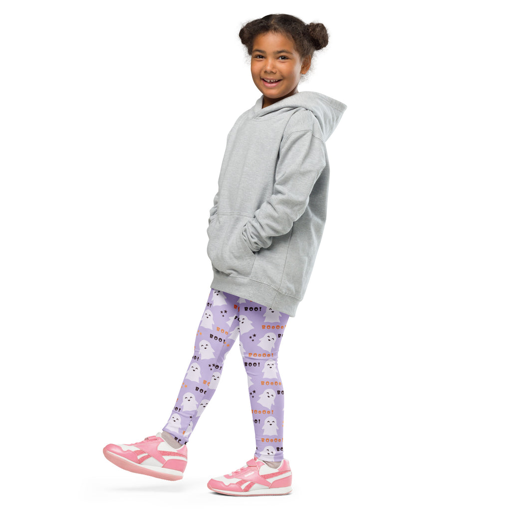 Girls Purple Ghost Halloween Leggings - Warm, Buttery Soft & Stretchy