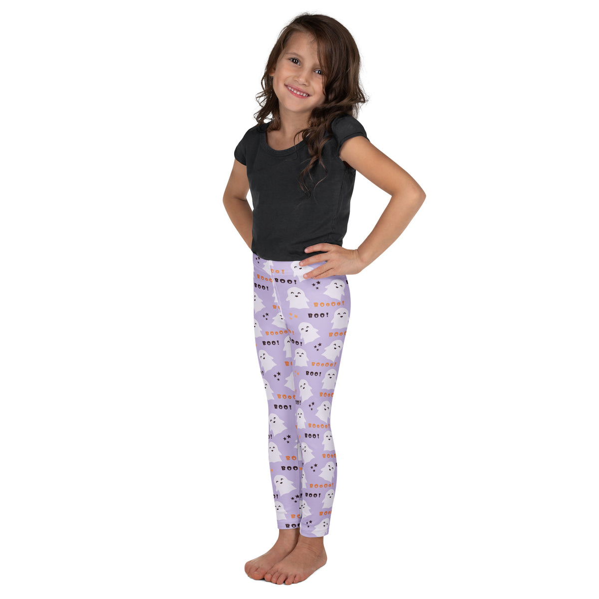 Girls Purple Ghost Halloween Leggings - Warm, Buttery Soft & Stretchy