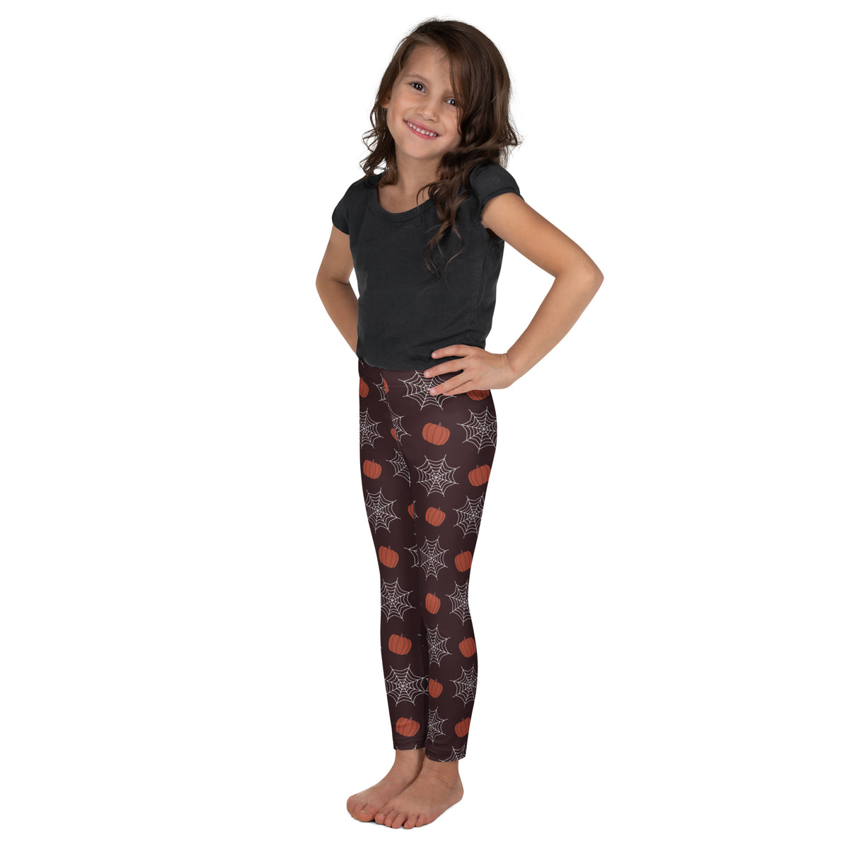 Girls Pumpkin Spiderweb Halloween Leggings - Warm, Buttery Soft & Stretchy