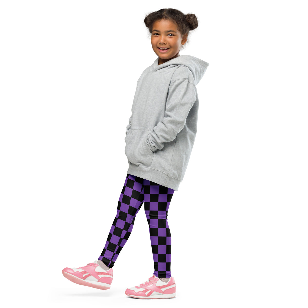 Girls Purple Checkered Halloween Leggings - Warm, Buttery Soft & Stretchy
