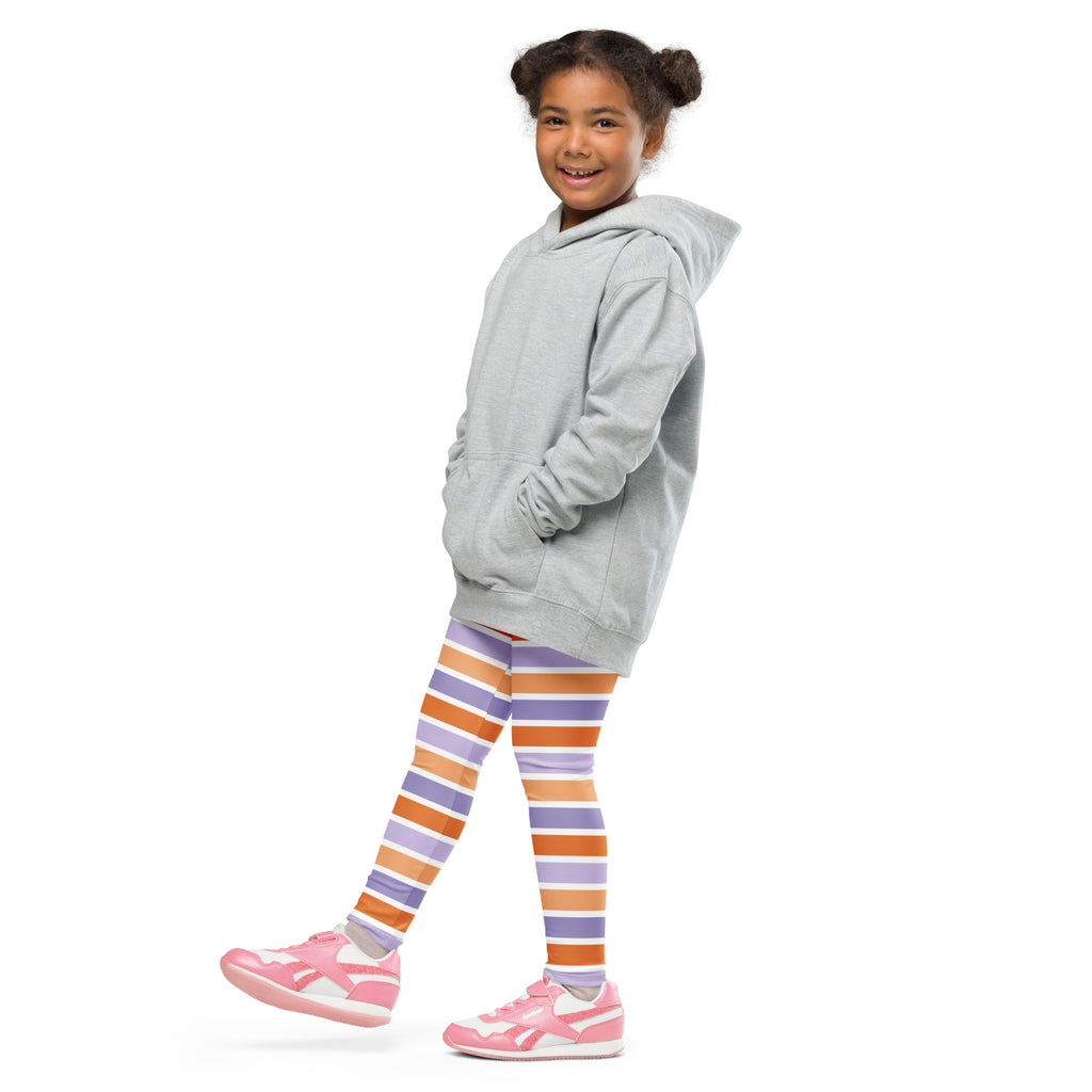 Girls Purple & Orange Striped Halloween Leggings - Warm, Buttery Soft & Stretchy