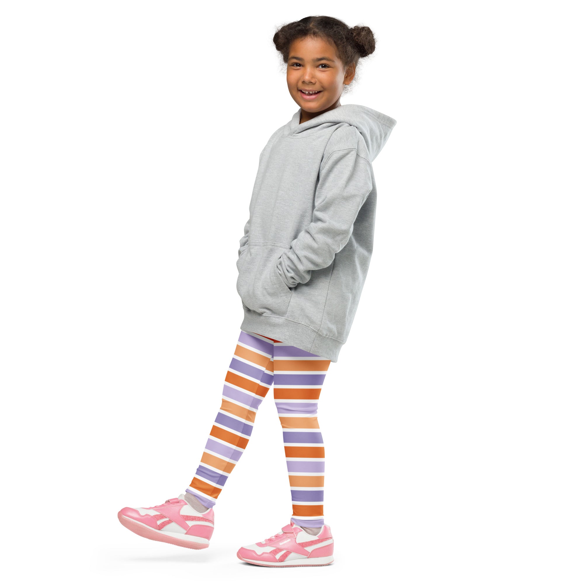 Girls Purple & Orange Striped Halloween Leggings - Warm, Buttery Soft & Stretchy