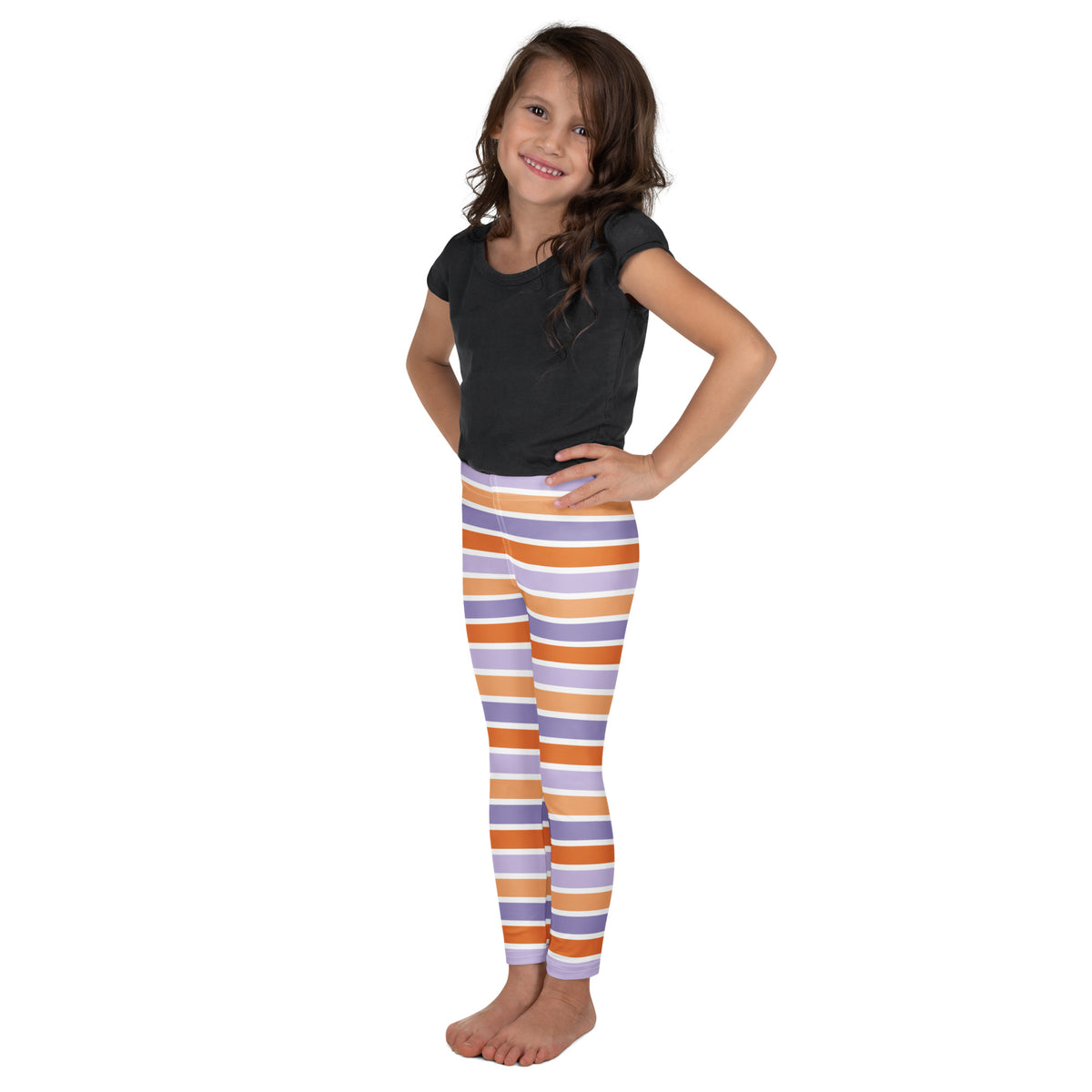 Girls Purple & Orange Striped Halloween Leggings - Warm, Buttery Soft & Stretchy