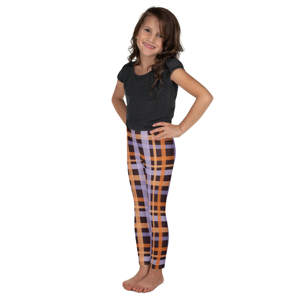 Girls Purple & Orange Plaid Halloween Leggings - Warm, Buttery Soft & Stretchy