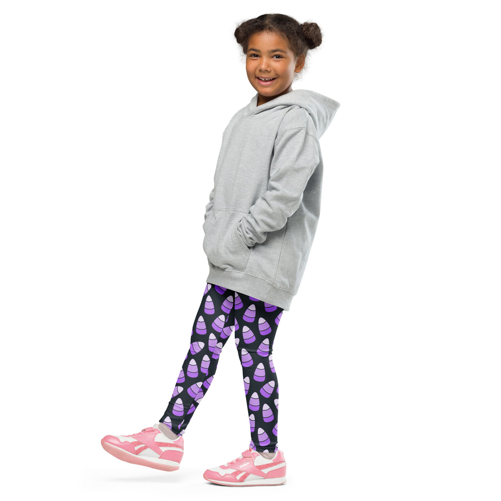 Girls Purple Candy Corn Halloween Leggings - Warm, Buttery Soft & Stretchy