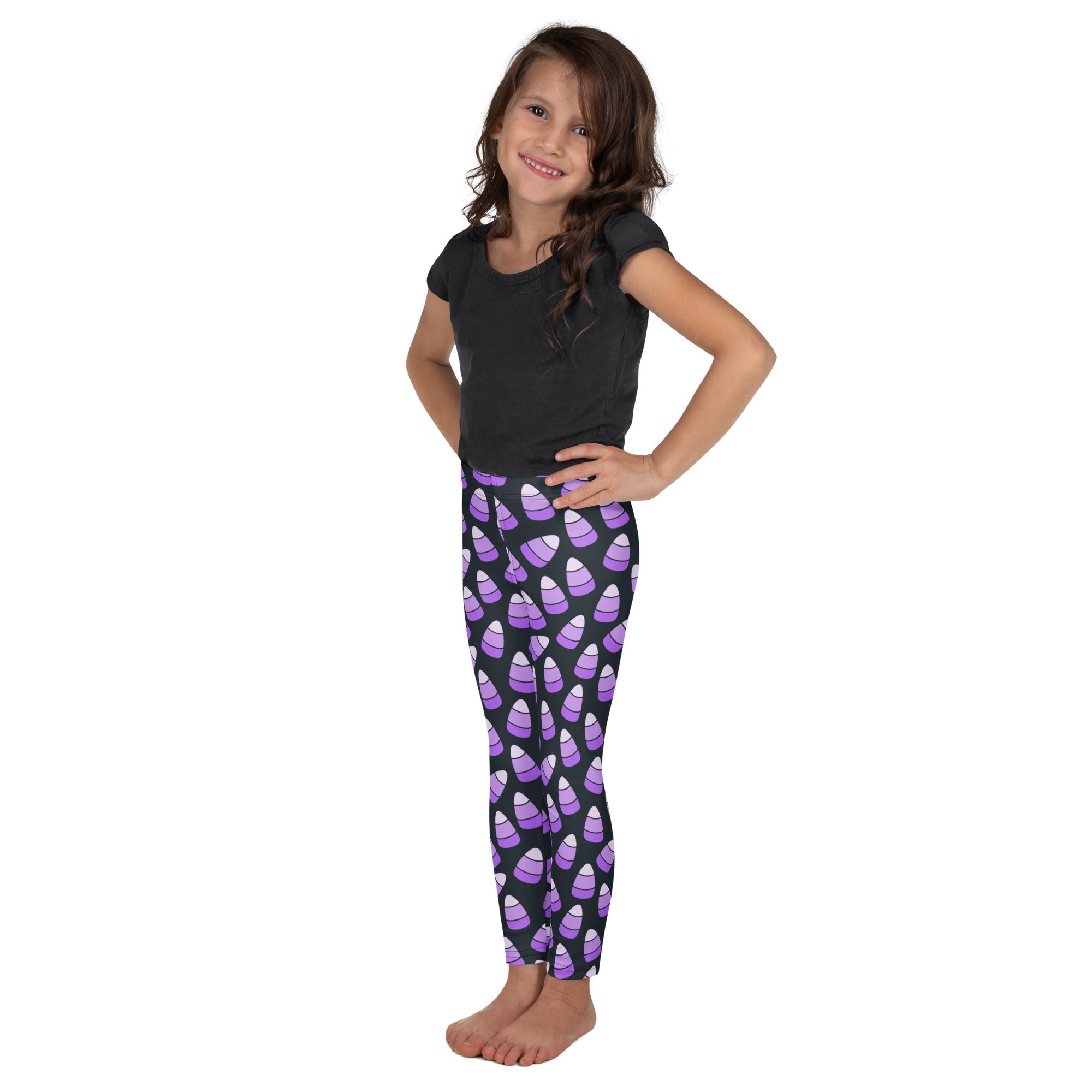 Girls Purple Candy Corn Halloween Leggings - Warm, Buttery Soft & Stretchy