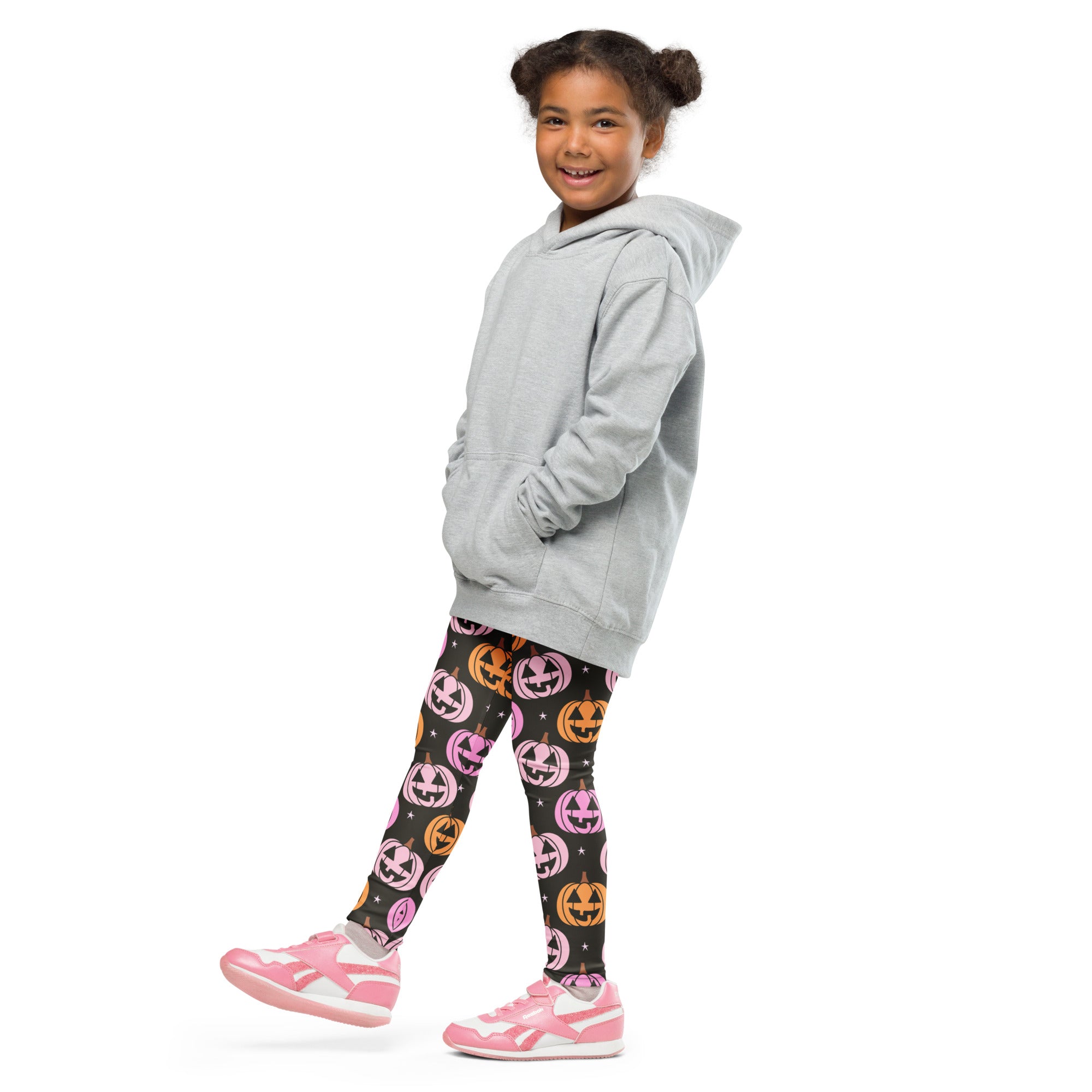 Girls Pink Jack O Lantern Pumpkin Patch Leggings - Warm, Buttery Soft & Stretchy