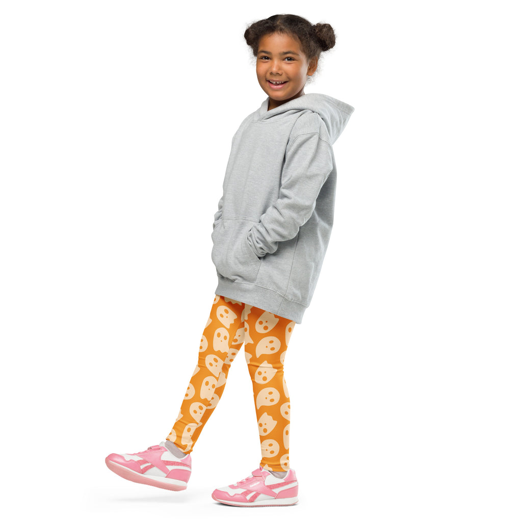 Girls Orange Ghost Halloween Leggings - Warm, Buttery Soft & Stretchy
