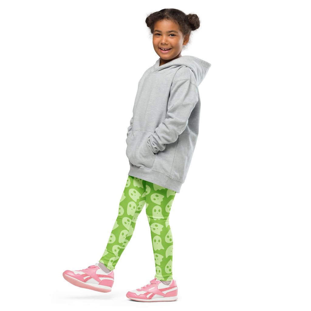 Girls Green Ghost Halloween Leggings - Warm, Buttery Soft & Stretchy