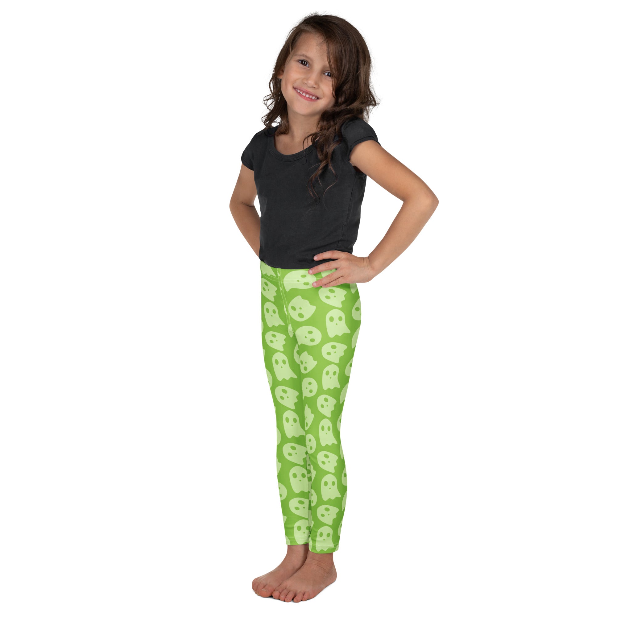 Girls Green Ghost Halloween Leggings - Warm, Buttery Soft & Stretchy