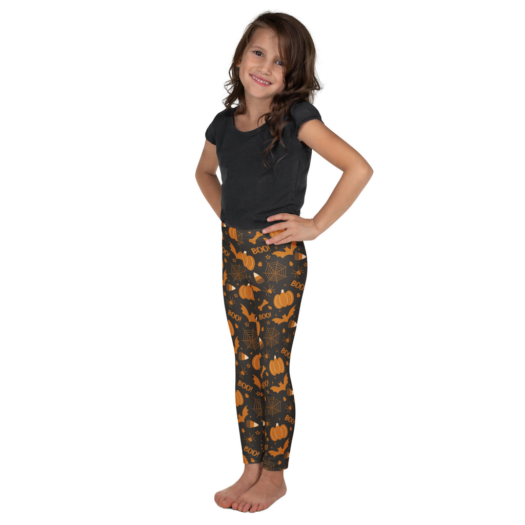 Girls Dark Orange Spooky Halloween Leggings - Warm, Buttery Soft & Stretchy